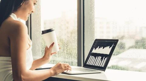 Business visual data analyzing technology by creative computer software Stock Photos