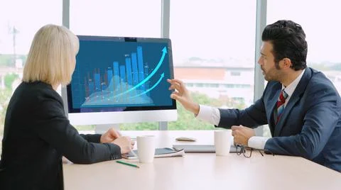 Business visual data analyzing technology by creative computer software Stock Photos