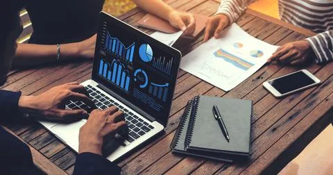 Business visual data analyzing technology by creative computer software Stock Photos