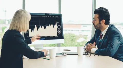 Business visual data analyzing technology by creative computer software Stock Photos