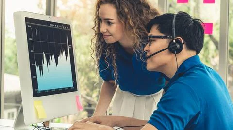 Business visual data analyzing technology by creative computer software Stock Photos