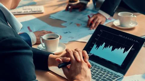 Business visual data analyzing technology by creative computer software Stock Photos