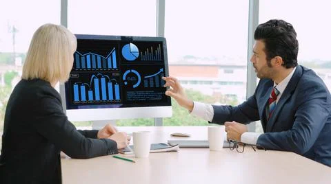 Business visual data analyzing technology by creative computer software Stock Photos