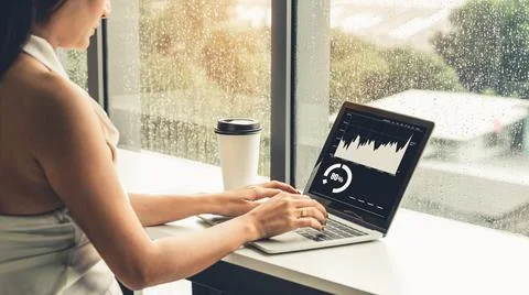 Business visual data analyzing technology by creative computer software Stock Photos