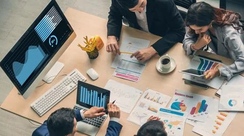 Business visual data analyzing technology by creative computer software Stock Photos