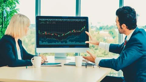 Business visual data analyzing technology by creative computer software Stock Photos