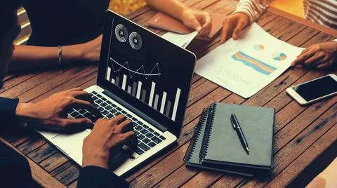 Business visual data analyzing technology by creative computer software Stock Photos