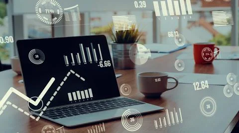 Business visual data analyzing technology by creative computer software Stock Photos