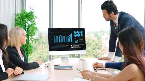 Business visual data analyzing technology by creative computer software Stock Photos
