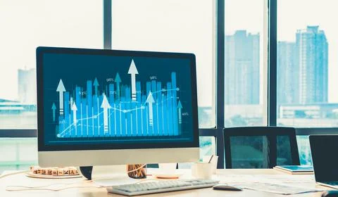 Business visual data analyzing technology by creative computer software Stock Photos