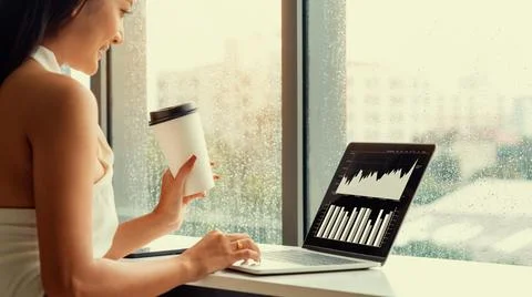 Business visual data analyzing technology by creative computer software Stock Photos