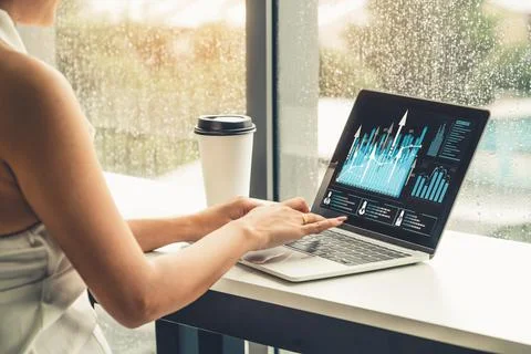 Business visual data analyzing technology by creative computer software Stock Photos