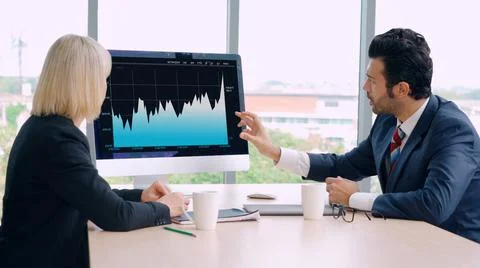 Business visual data analyzing technology by creative computer software Stock Photos