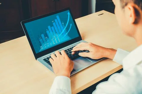 Business visual data analyzing technology by creative computer software Stock Photos