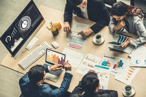 Business visual data analyzing technology by creative computer software Stock Photos