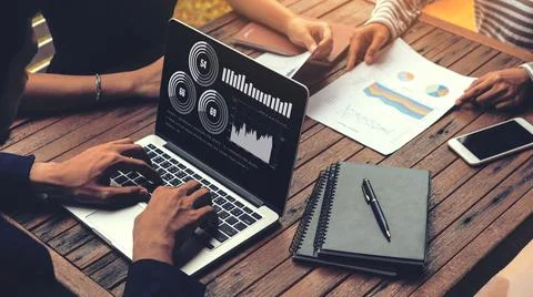 Business visual data analyzing technology by creative computer software Stock Photos