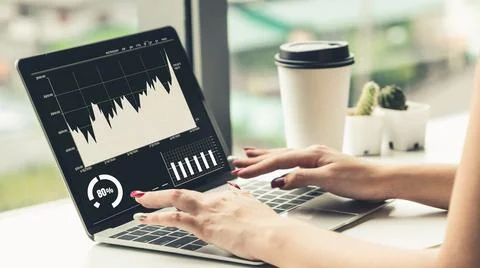 Business visual data analyzing technology by creative computer software Stock Photos