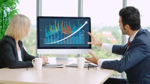 Business visual data analyzing technology by creative computer software Stock Photos