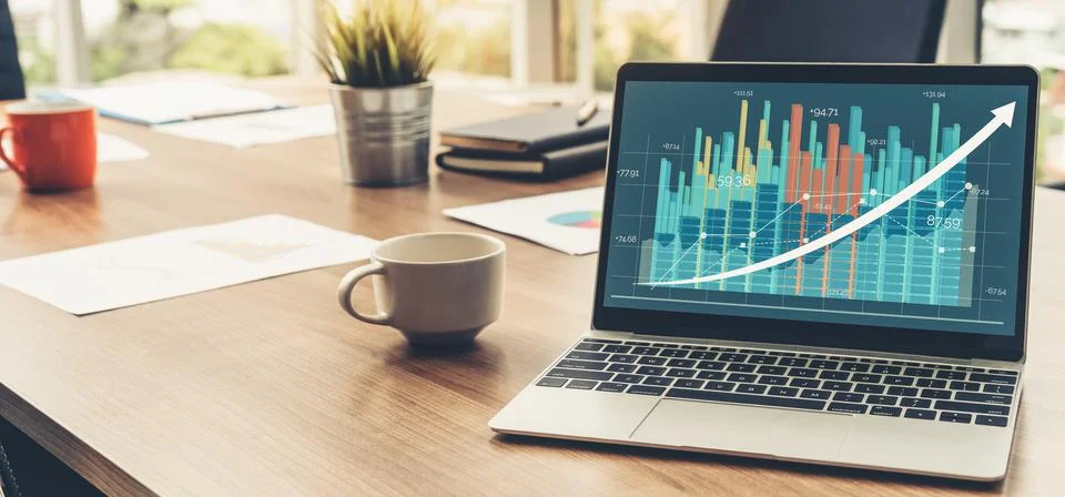 Business visual data analyzing technology by creative computer software Stock Photos