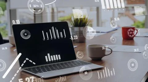 Business visual data analyzing technology by creative computer software Stock Photos