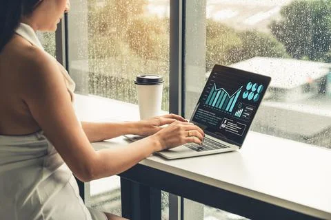 Business visual data analyzing technology by creative computer software Stock Photos