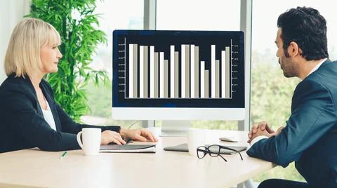 Business visual data analyzing technology by creative computer software Stock Photos