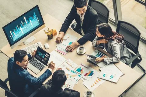 Business visual data analyzing technology by creative computer software Stock Photos