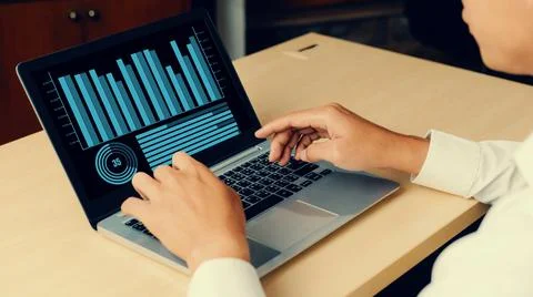 Business visual data analyzing technology by creative computer software 스톡 사진