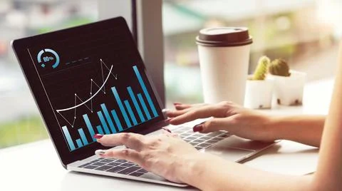 Business visual data analyzing technology by creative computer software Stock Photos