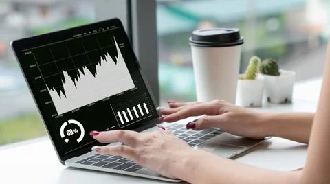 Business visual data analyzing technology by creative computer software Stock Photos