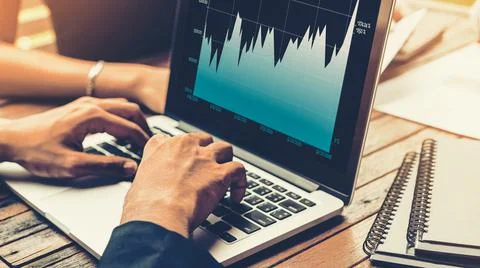 Business visual data analyzing technology by creative computer software Stock Photos