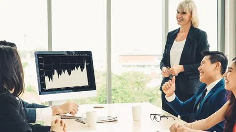 Business visual data analyzing technology by creative computer software Stock Photos