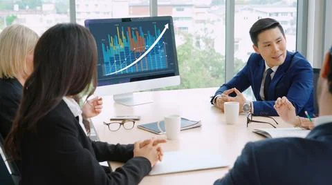 Business visual data analyzing technology by creative computer software Stock Photos