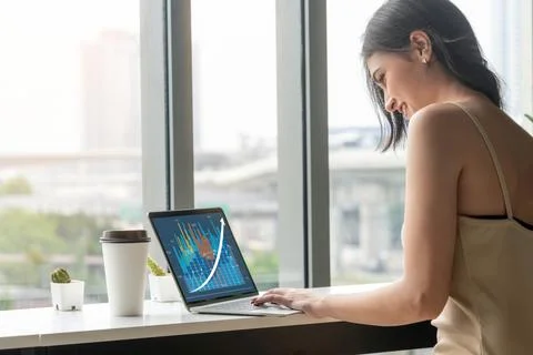 Business visual data analyzing technology by creative computer software Stock Photos