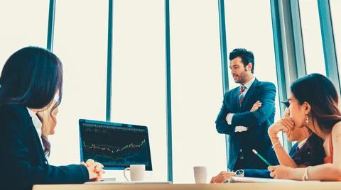 Business visual data analyzing technology by creative computer software Stock Photos