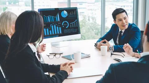Business visual data analyzing technology by creative computer software Stock Photos