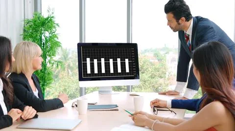 Business visual data analyzing technology by creative computer software Stock Photos