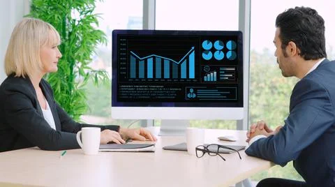 Business visual data analyzing technology by creative computer software Stock Photos