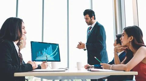 Business visual data analyzing technology by creative computer software Stock Photos