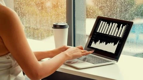 Business visual data analyzing technology by creative computer software Stock Photos