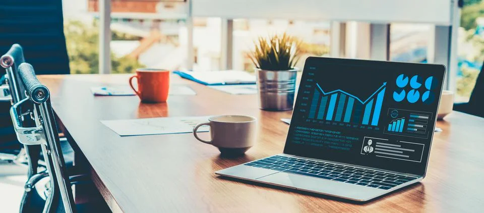 Business visual data analyzing technology by creative computer software Stock Photos