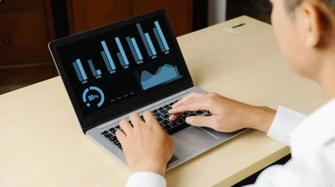 Business visual data analyzing technology by creative computer software Stock Photos