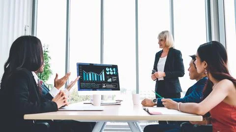 Business visual data analyzing technology by creative computer software Stock Photos
