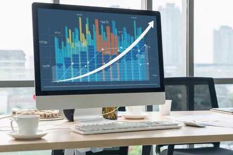 Business visual data analyzing technology by creative computer software Stock Photos