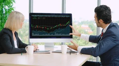 Business visual data analyzing technology by creative computer software Stock Photos