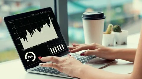 Business visual data analyzing technology by creative computer software Stock Photos