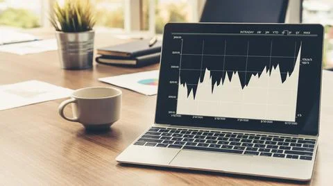 Business visual data analyzing technology by creative computer software Stock Photos