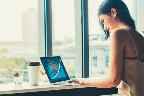 Business visual data analyzing technology by creative computer software Stock Photos