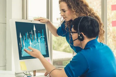 Business visual data analyzing technology by creative computer software Stock Photos