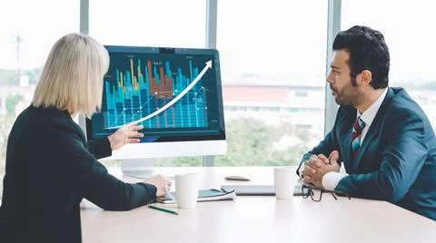 Business visual data analyzing technology by creative computer software Stock Photos